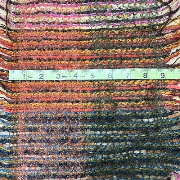 Talbots Boucle Mohair Wool Blend Fringed Scarf 67" x 14" Multicolor Plaid Winter - Picture 9 of 10